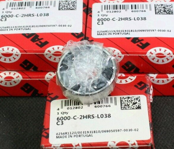 One (1) FAG 6000-C-2HRS-L038-C3 Deep Groove Bearing 10 MM ID Portugal NEW