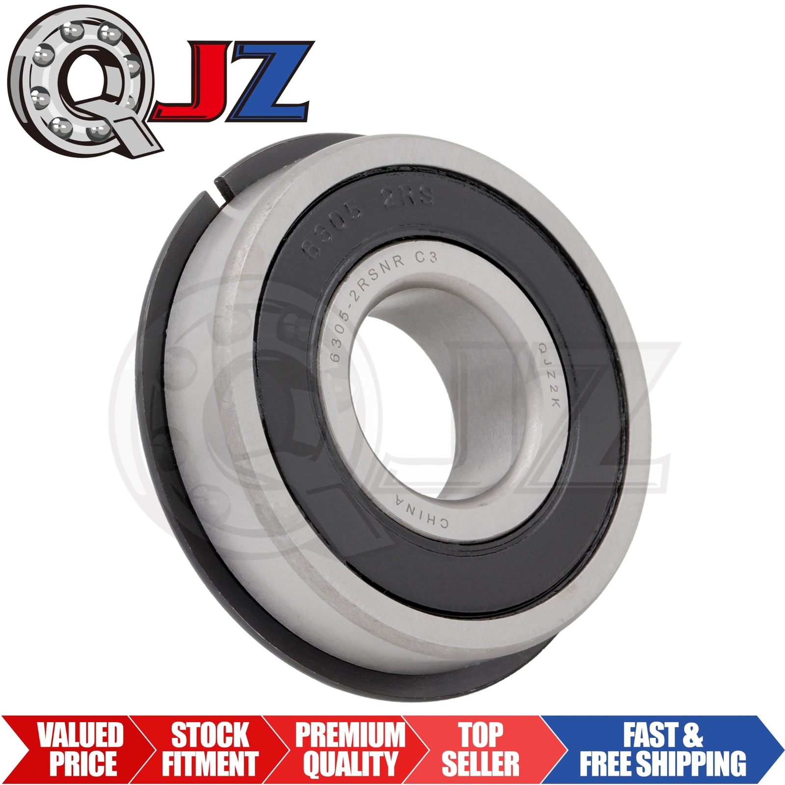 [Qty.1] New 6305-2RS-NR Ball Bearing w/ Snap-Ring [25mm Bore x 62mm OD x 17mm W]