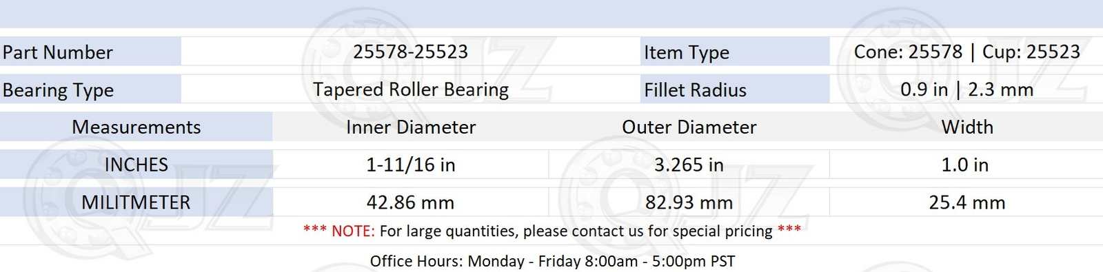 [1-Pack] 25578-25523 Tapered Roller Bearing Set 1-11/16″ x 3.265″ x 1″ (IDxODxW)