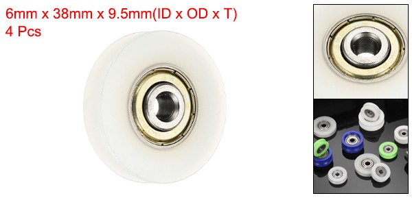 4 Pcs Cream White Groove Nylon Plastic Guide Bearing 6x38x9.5mm Pulley Roller