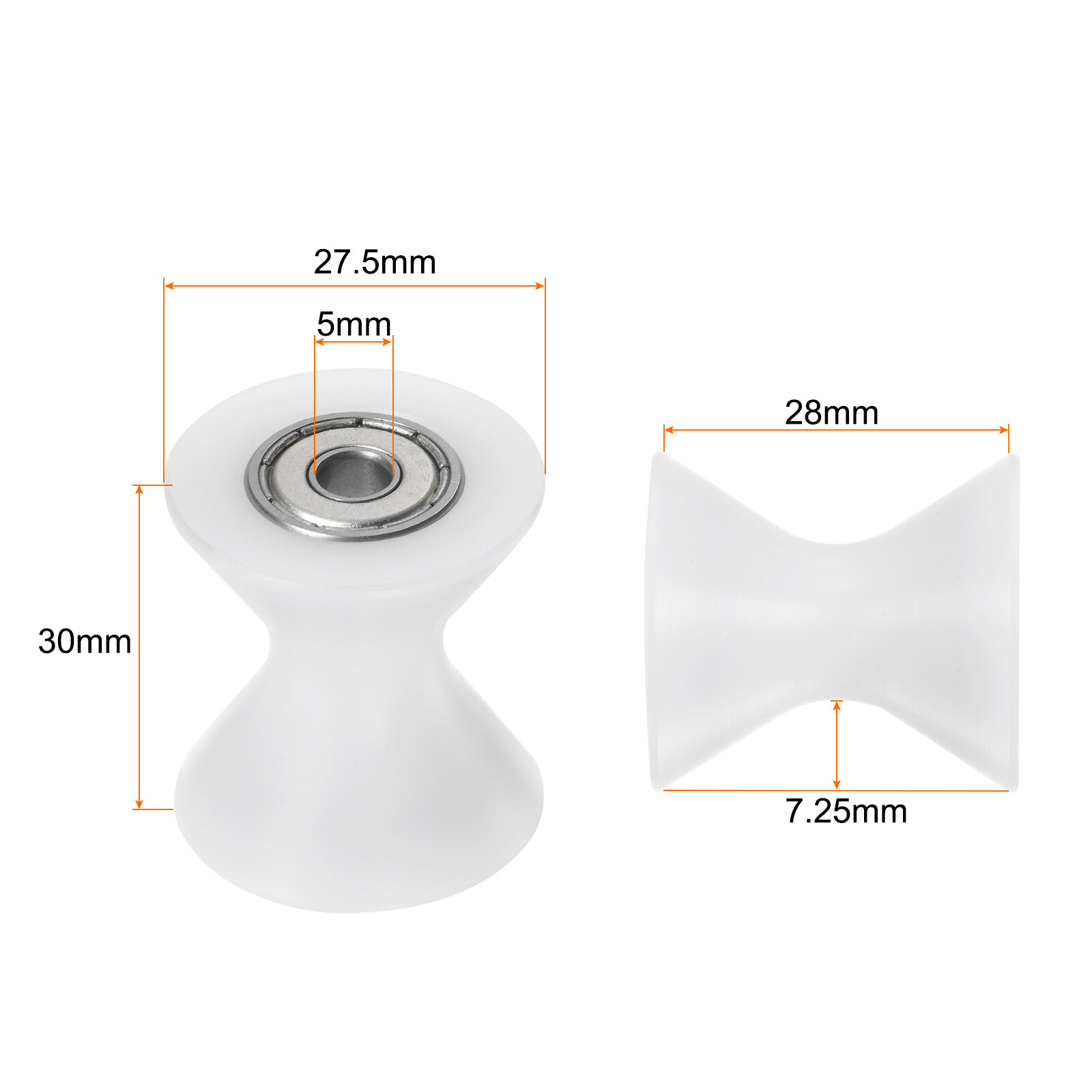 2pcs U Type Groove Pulley Nylon Roller Bearing 5×27.5x30mm U Groove Guide Wheel