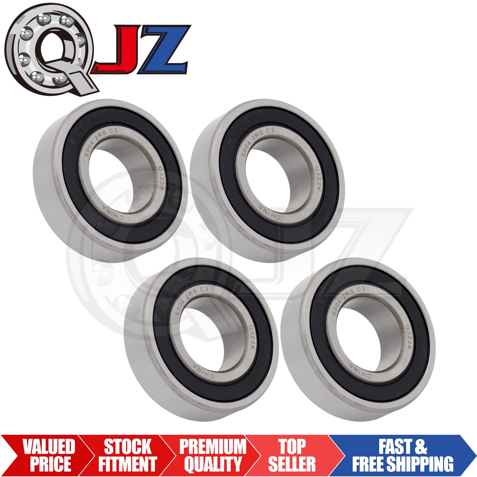 [Qty.4] 6004-2RS Deep Groove Radial Ball Bearing [20mm ID x 42mm OD x 12mm W]