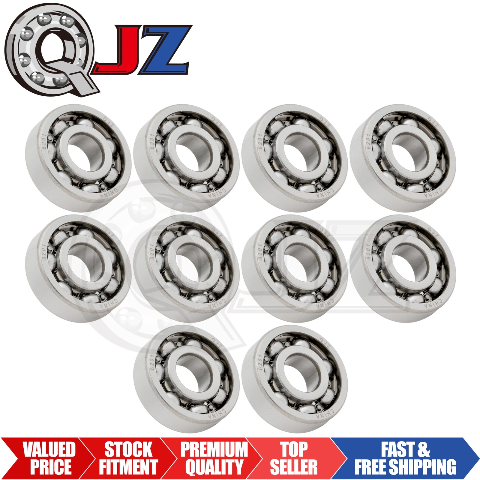 [Qty.10] 6201-OPEN Radial/Deep Groove Ball Bearing [12mm ID x 32mm OD x 10mm W]