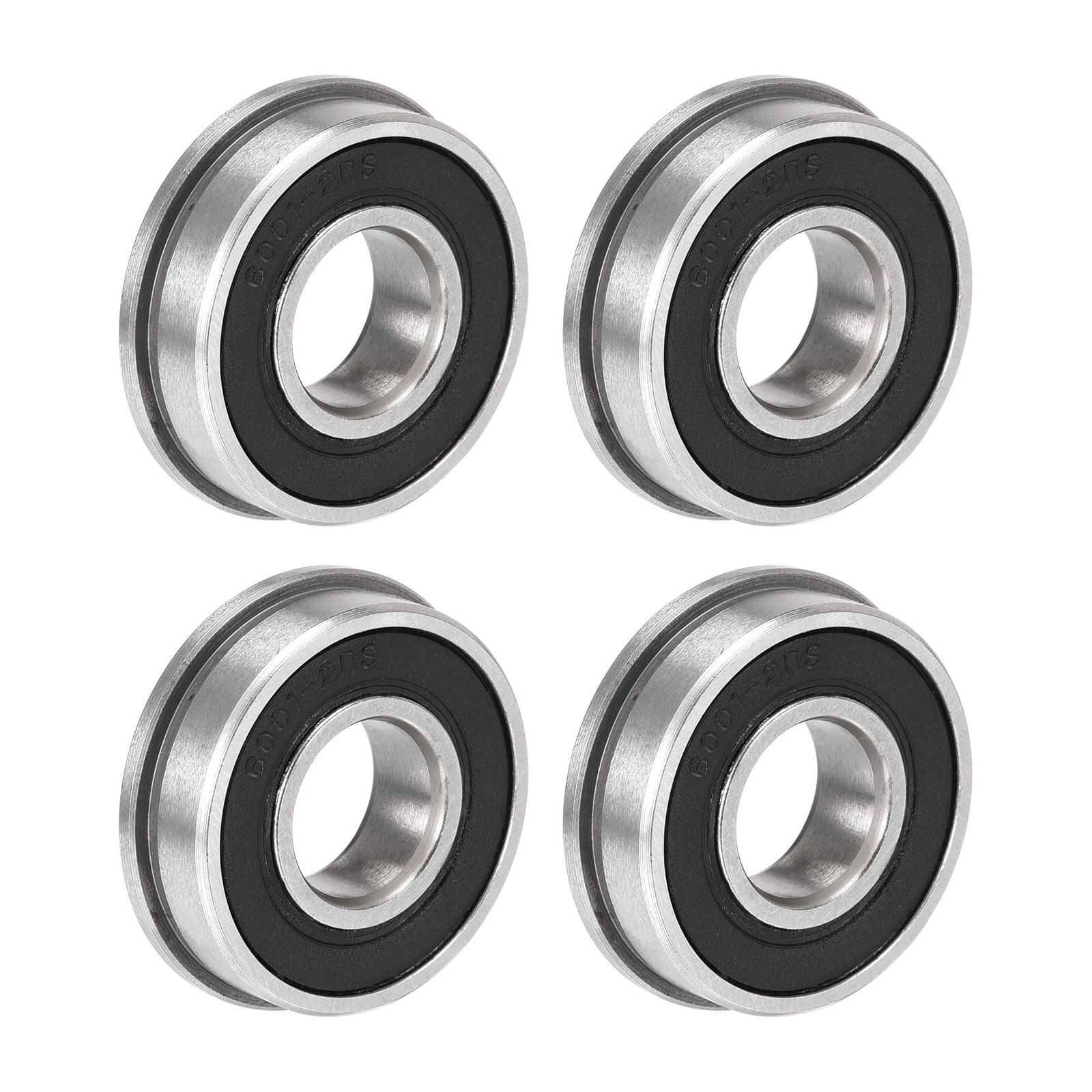F6001-2RS Flange Ball Bearing 12x28x8mm Double Sealed Chrome Steel Bearing 4Set