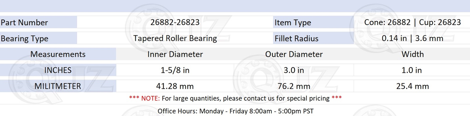 [2-Pack] 26882-26823 Tapered Roller Bearing Set 1-5/8″ x 3.0″ x 1.0″ (IDxODxW)