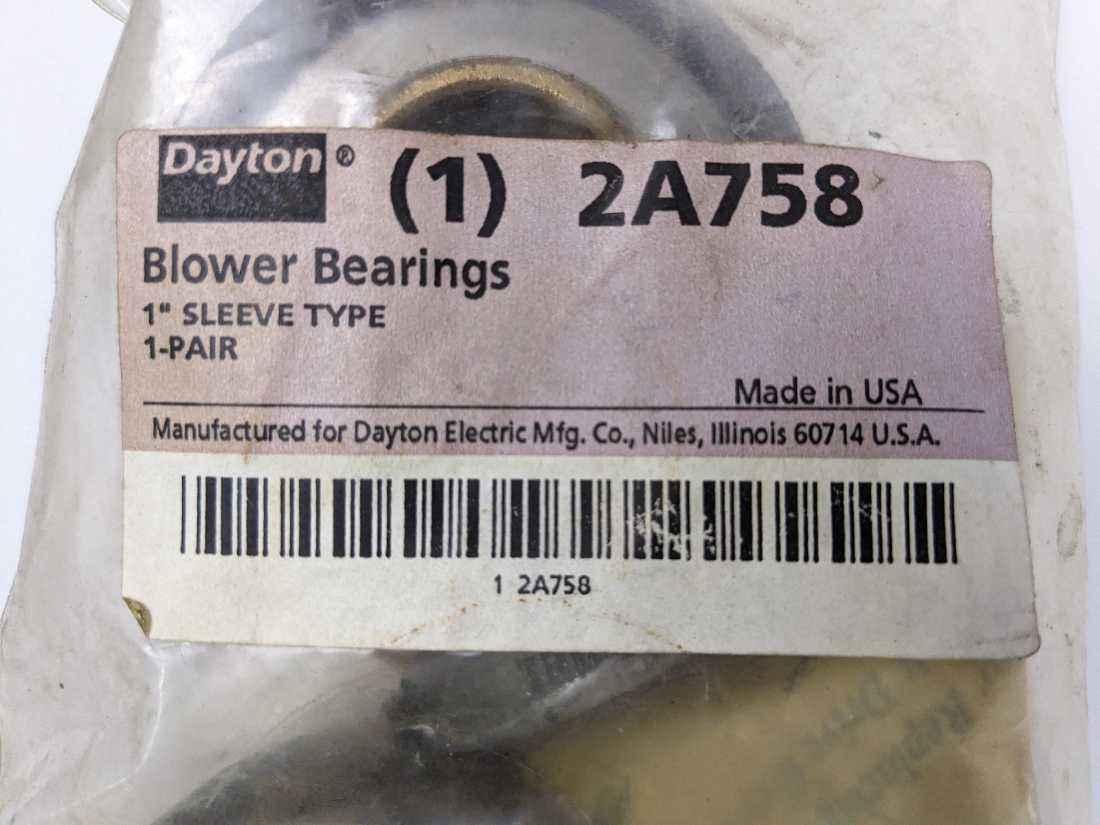 1 Pair Dayton Sleeve Blower Bearings 1″ 2A758 NOS USA