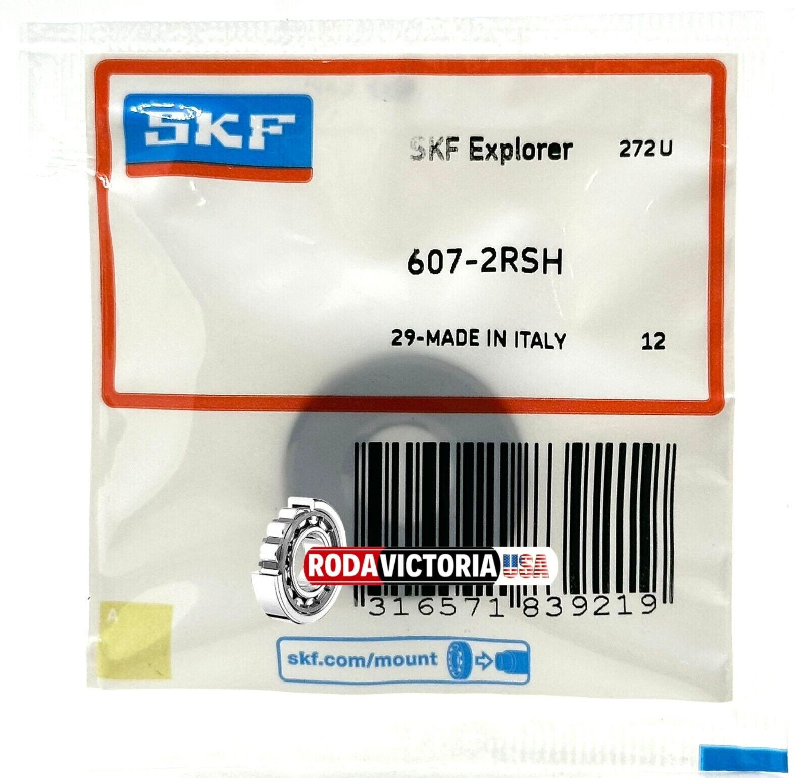 SKF 607 2RSH DEEP GROOVE BALL BEARING, RUBBER SEALED 7x19x6mm 607-2RS