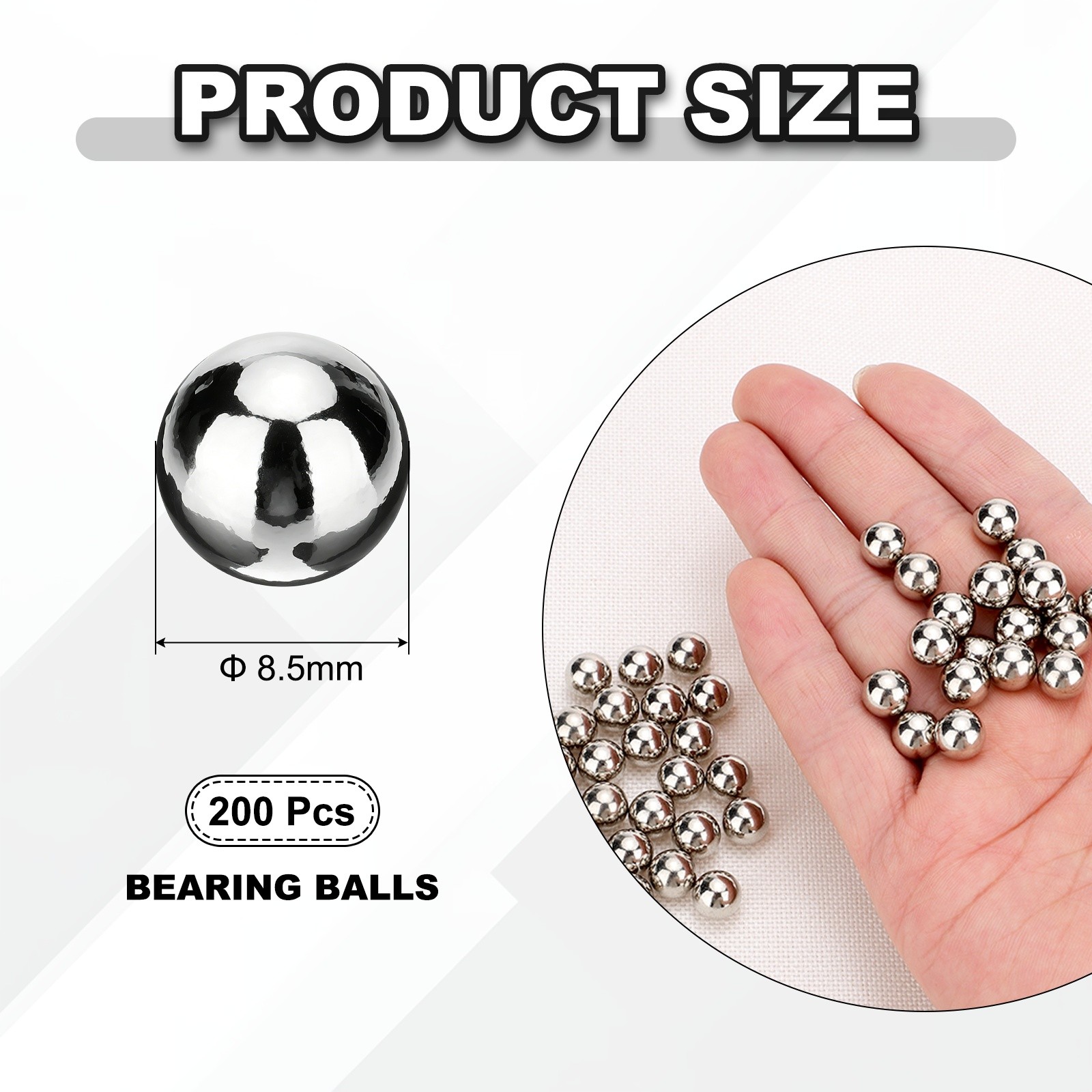 200Pcs 8.5mm Bearing Ball, Solid Carbon Steel Precision Ball (Mirror Polished)