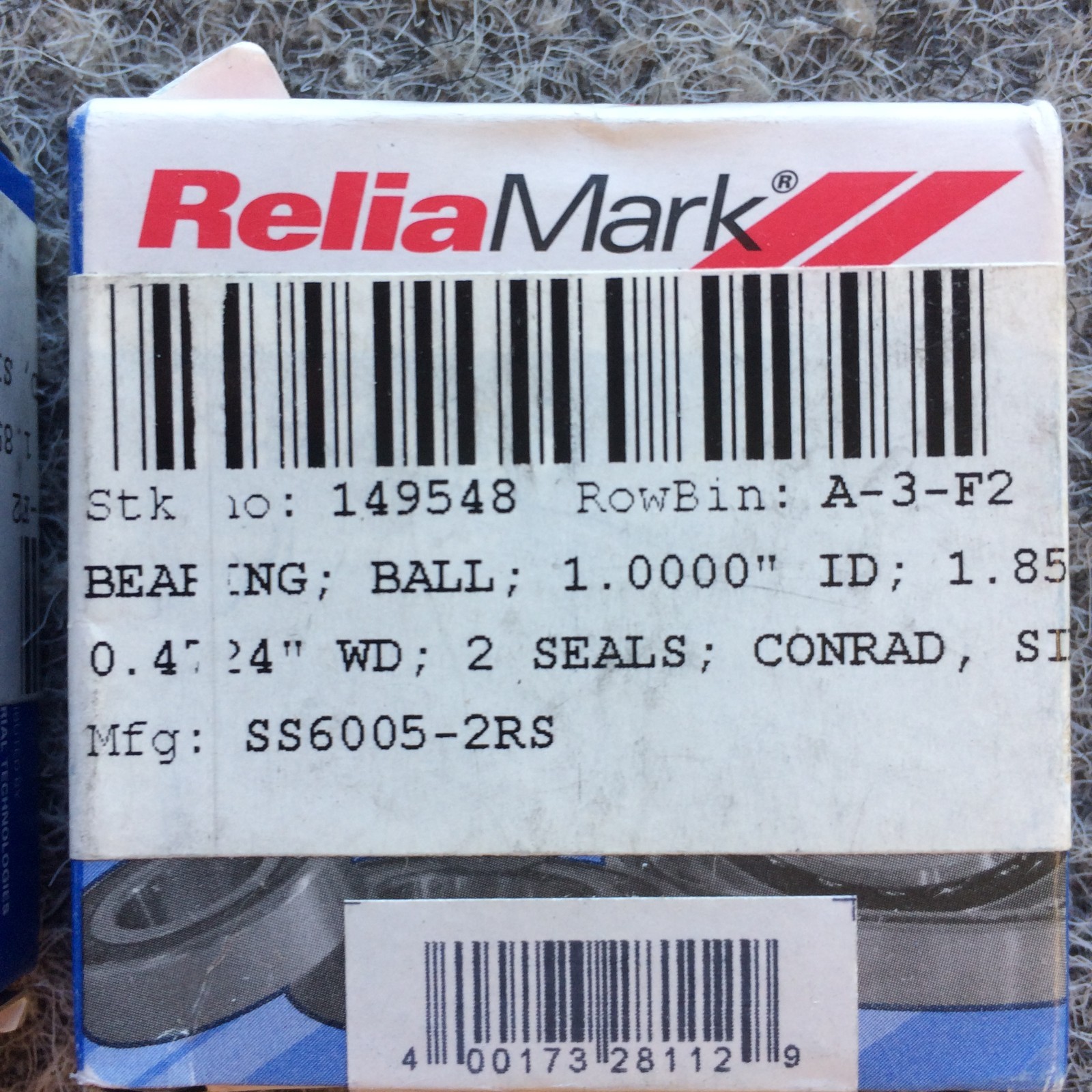 Lot of 2 Relia Mark SS6005-2RS Stainless Steel Ball Bearing 25x47x12
