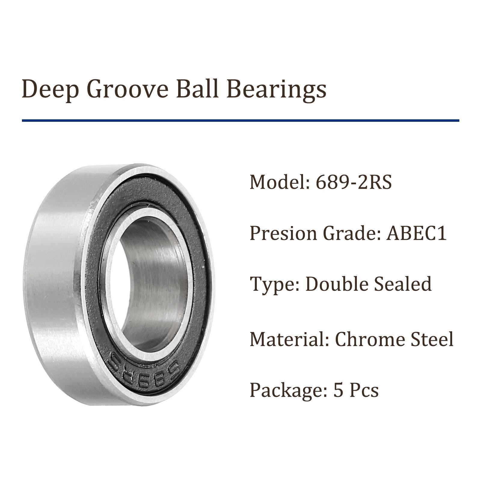 5pcs Deep Groove Ball Bearings 9x17x5mm Chrome Steel Double Sealed ABEC1
