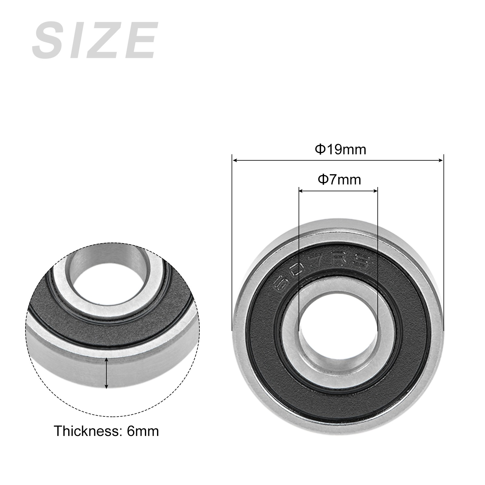 Deep Groove Ball Bearings 607-2RS 7mmx19mmx6mm 2Pcs Chromium Steel Double Sealed