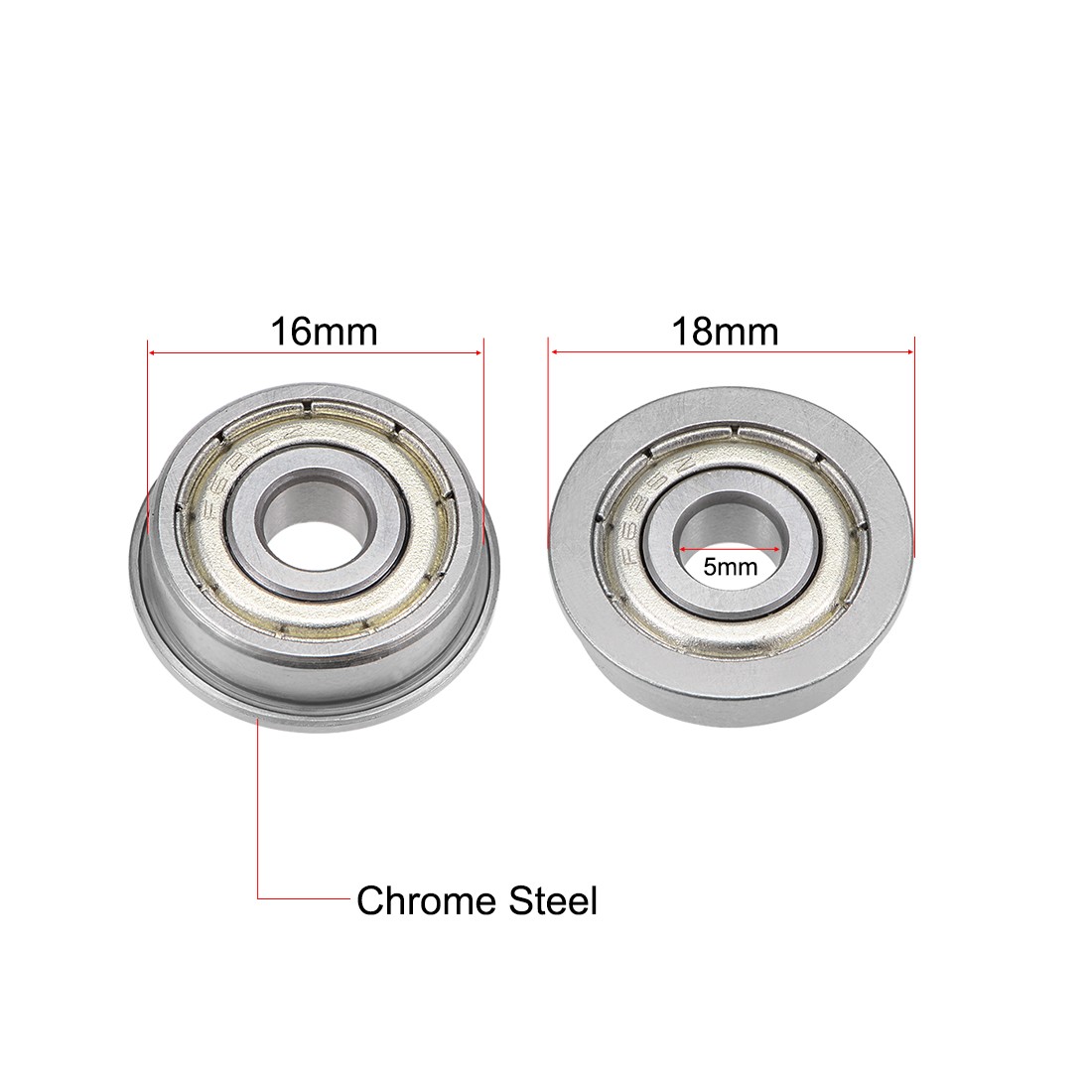 F625ZZ Flange Ball Bearing 5x16x5mm Shielded Chrome Bearings 5pcs