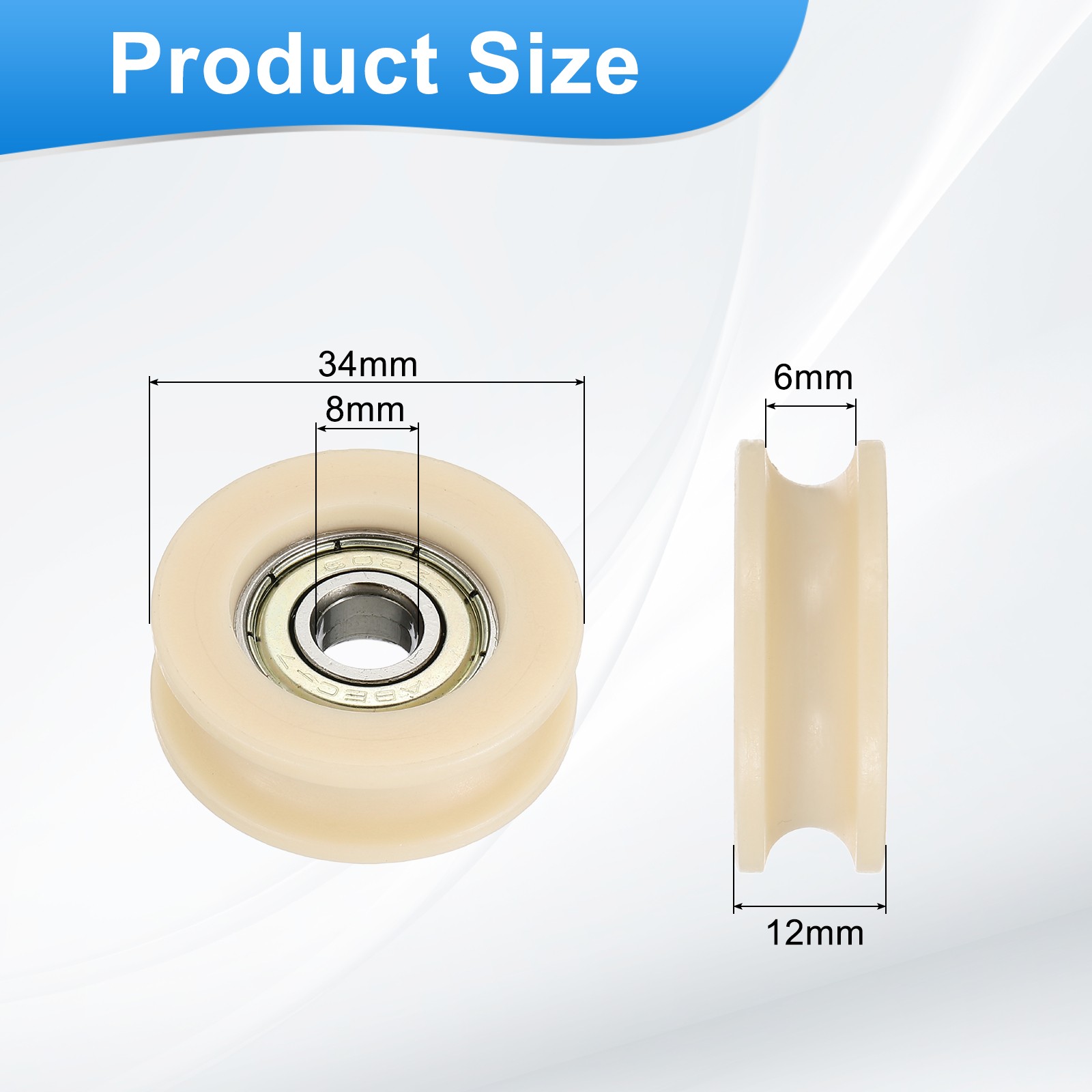 16Pcs Groove Nylon Plastic Guide Bearing 8x34x12mm Pulley Roller, Beige