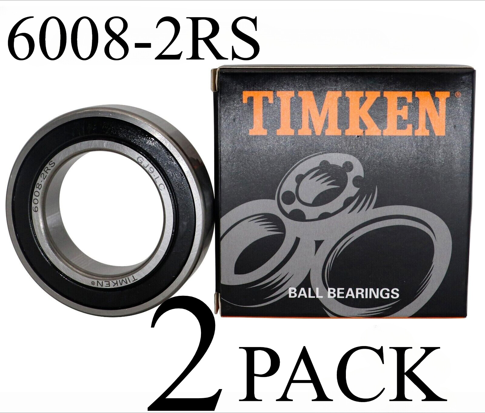 New TIMKEN 2 PACK 6008-2RS 40X68X15MM Double Rubber Seal Ball Bearings Metal