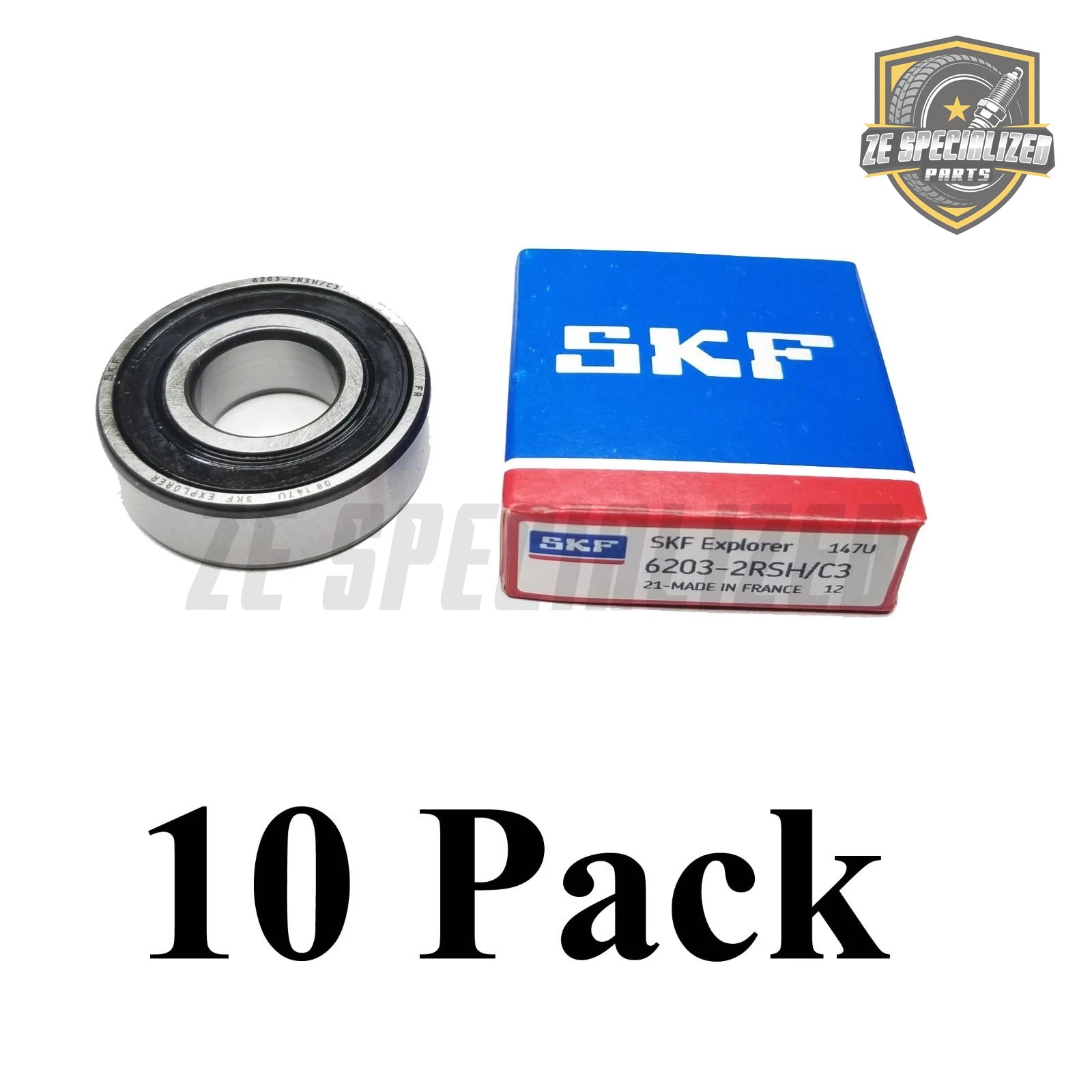 NEW 10 (Pack) 6203-2RSH C3 SKF 2 Shield Rubber Ball Bearing 17x40x12mm