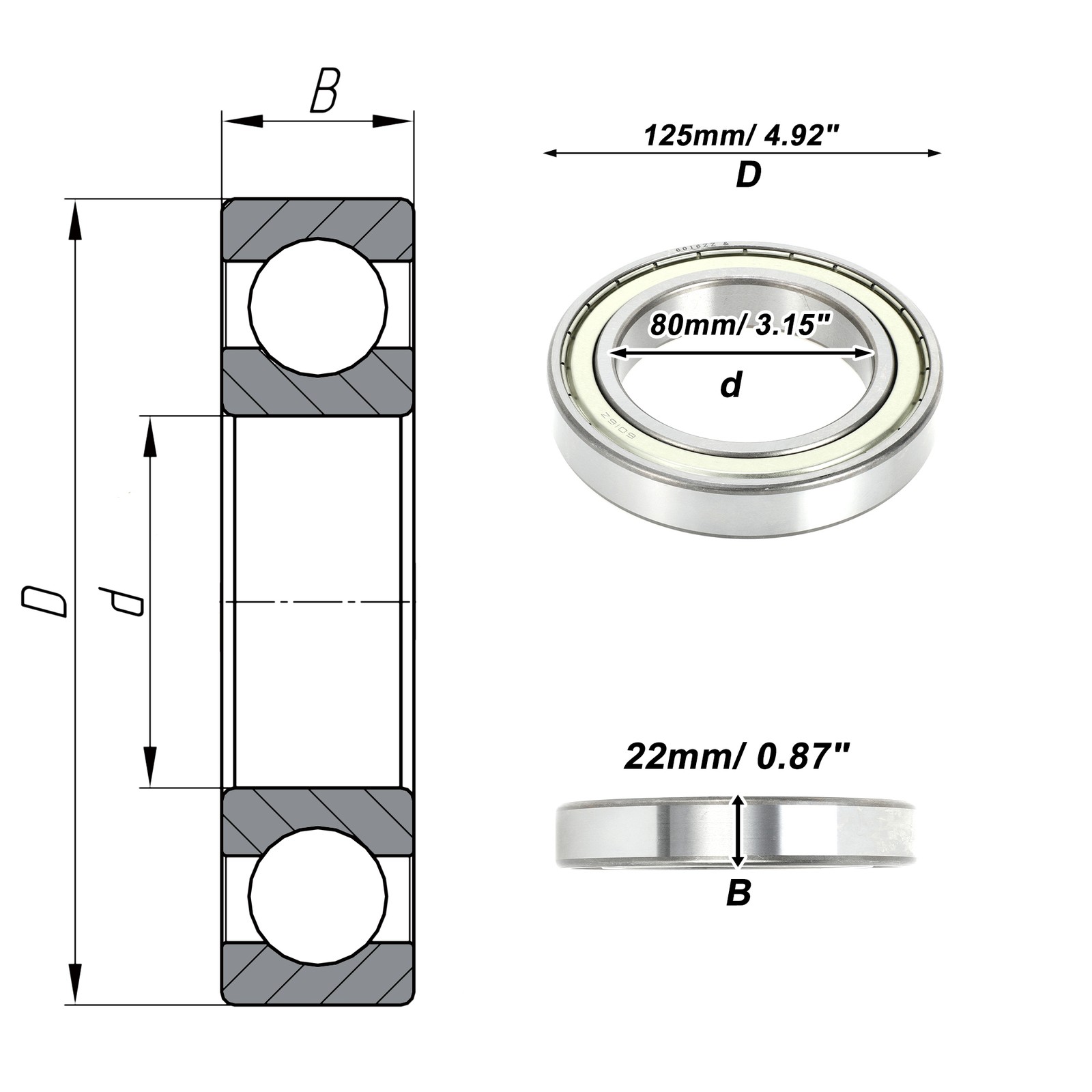 6016ZZ & Deep Groove Ball Bearings 80x125x22mm 1 Pc Scooter Skateboard Wheel