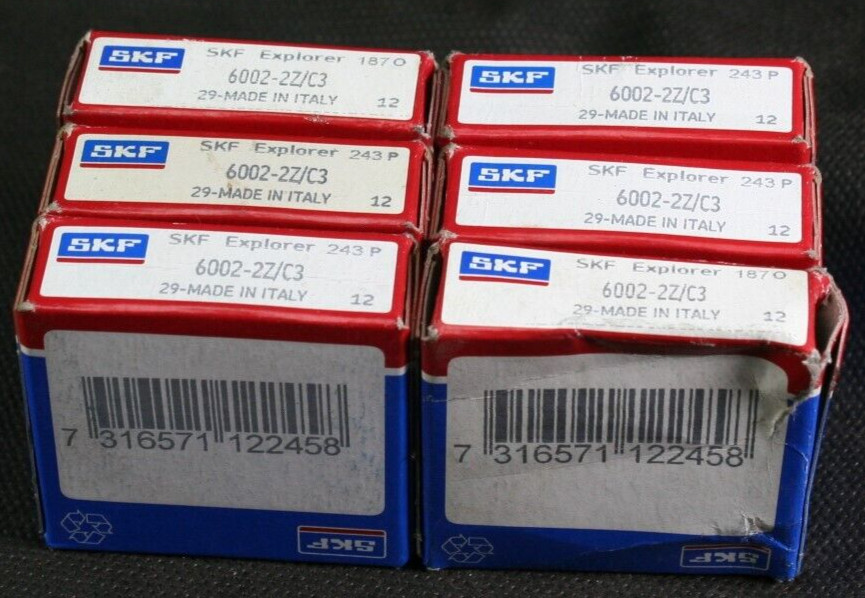 One (1) SKF 6002 2Z / C3 Deep Groove Bearing 15 MM ID Italy NIB NEW