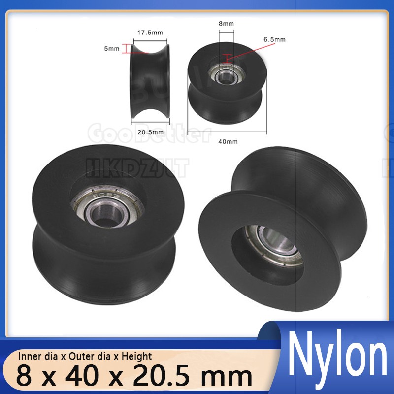 U Typ Groove Pulley Nylon Coated Roller Bearing 8x40x20.5mm U Groove Guide Wheel