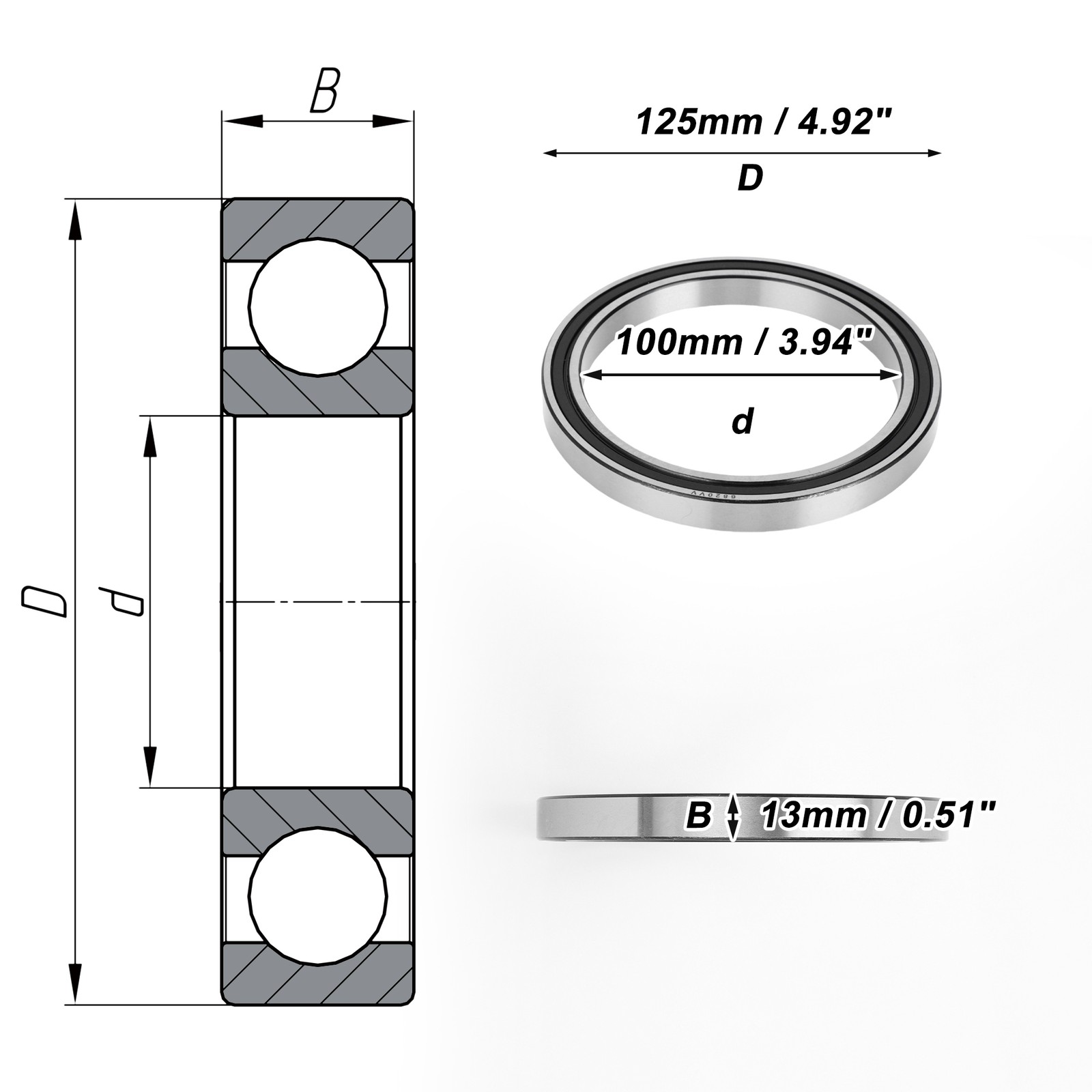 6820VV Deep Groove Ball Bearings 100x125x13mm 1 Pc Scooter Skateboard Wheel