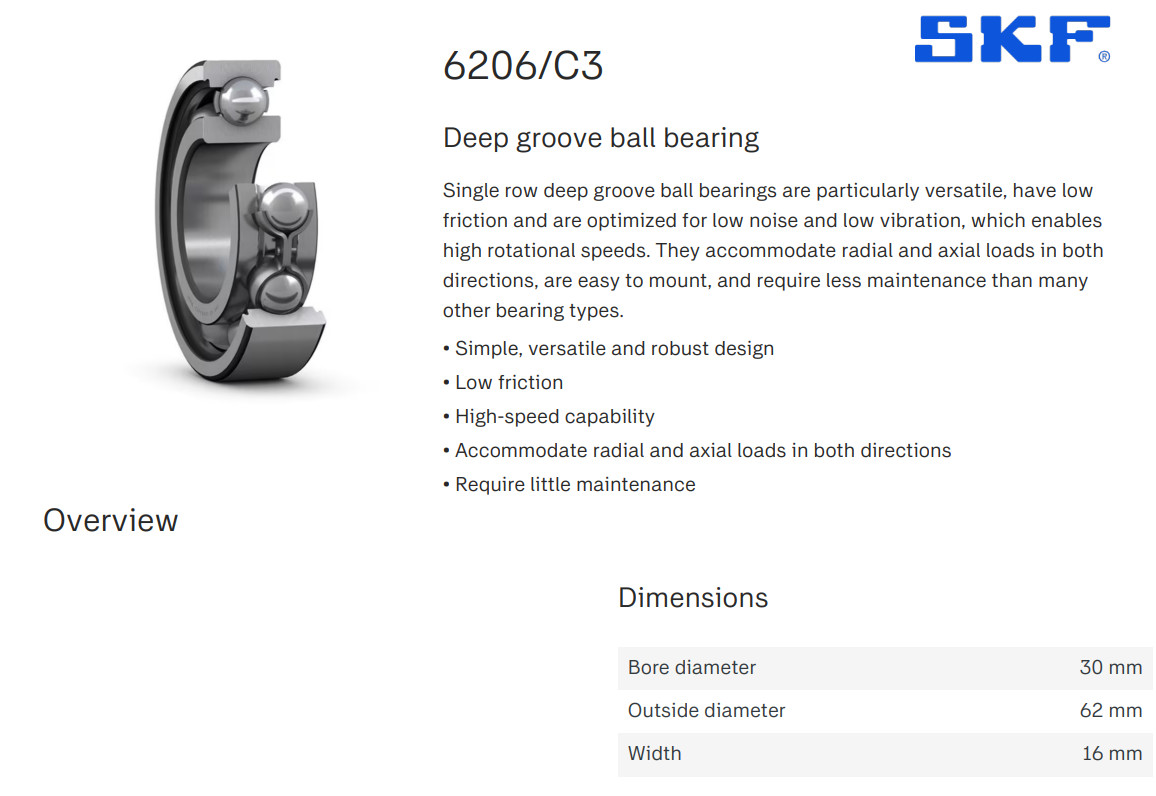 Four (4) SKF 6206/C3 Radial Deep Groove Bearing 30 MM ID USA NEW