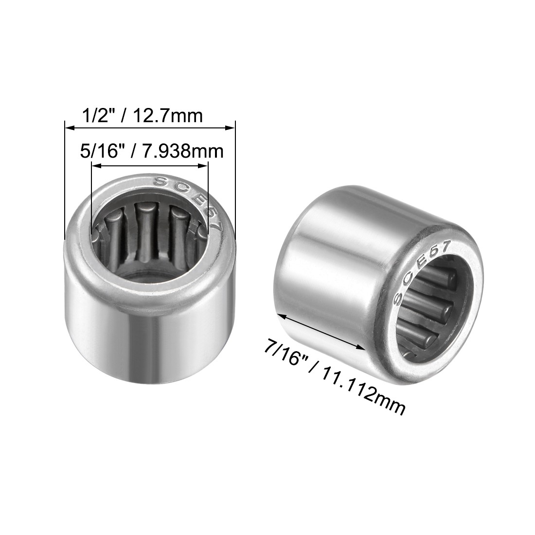 5 Pcs 5/16″x1/2″x7/16″ SCE57 Needle Roller Bearings For Equipment Open End