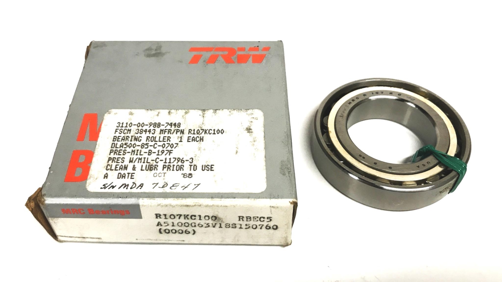TRW/MRC Cylindrical Roller Bearing R107KC100-RBEC5 NOS