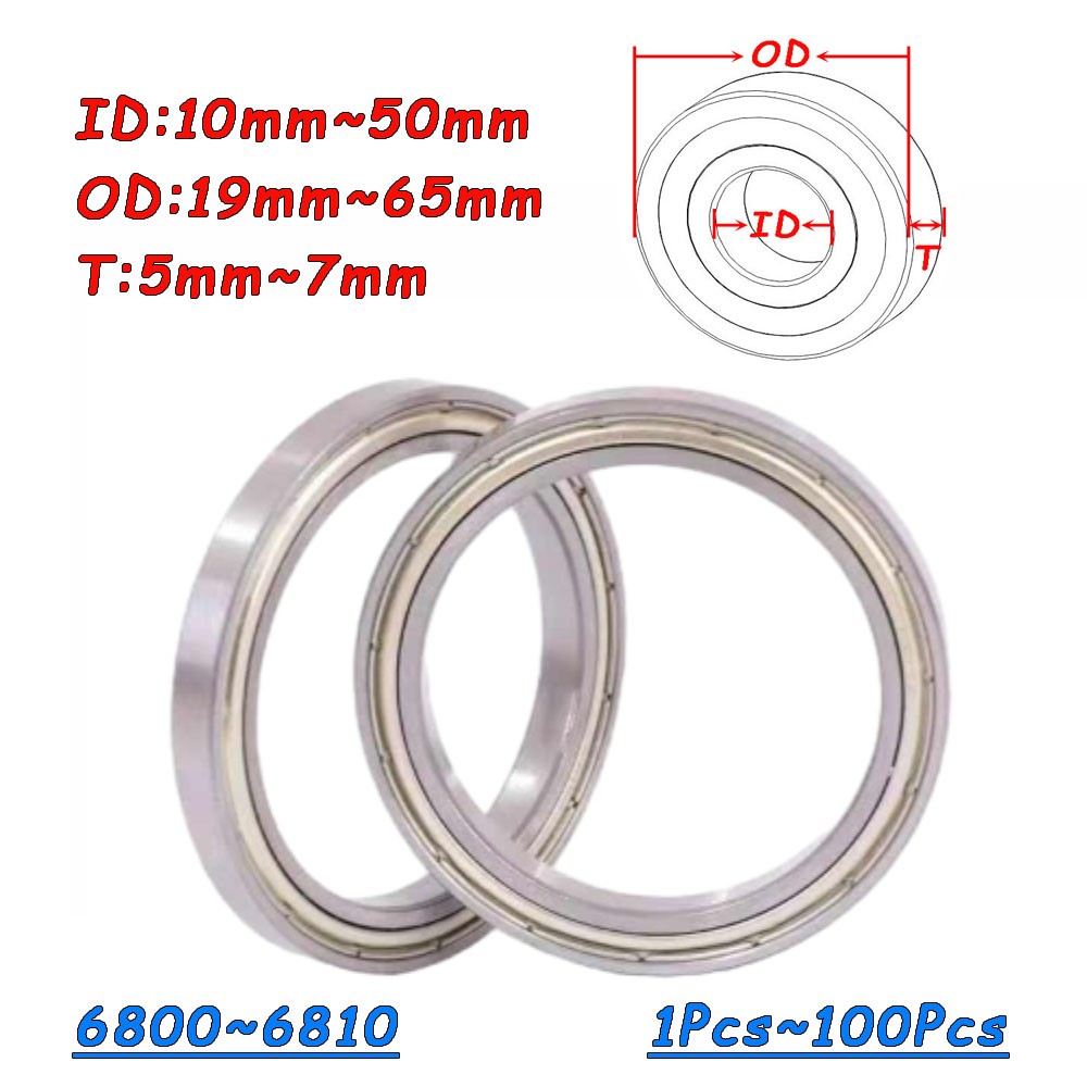 Deep Groove Ball Bearing 6800 ~ 6810 Metal Shielded Thin Wall Bearings