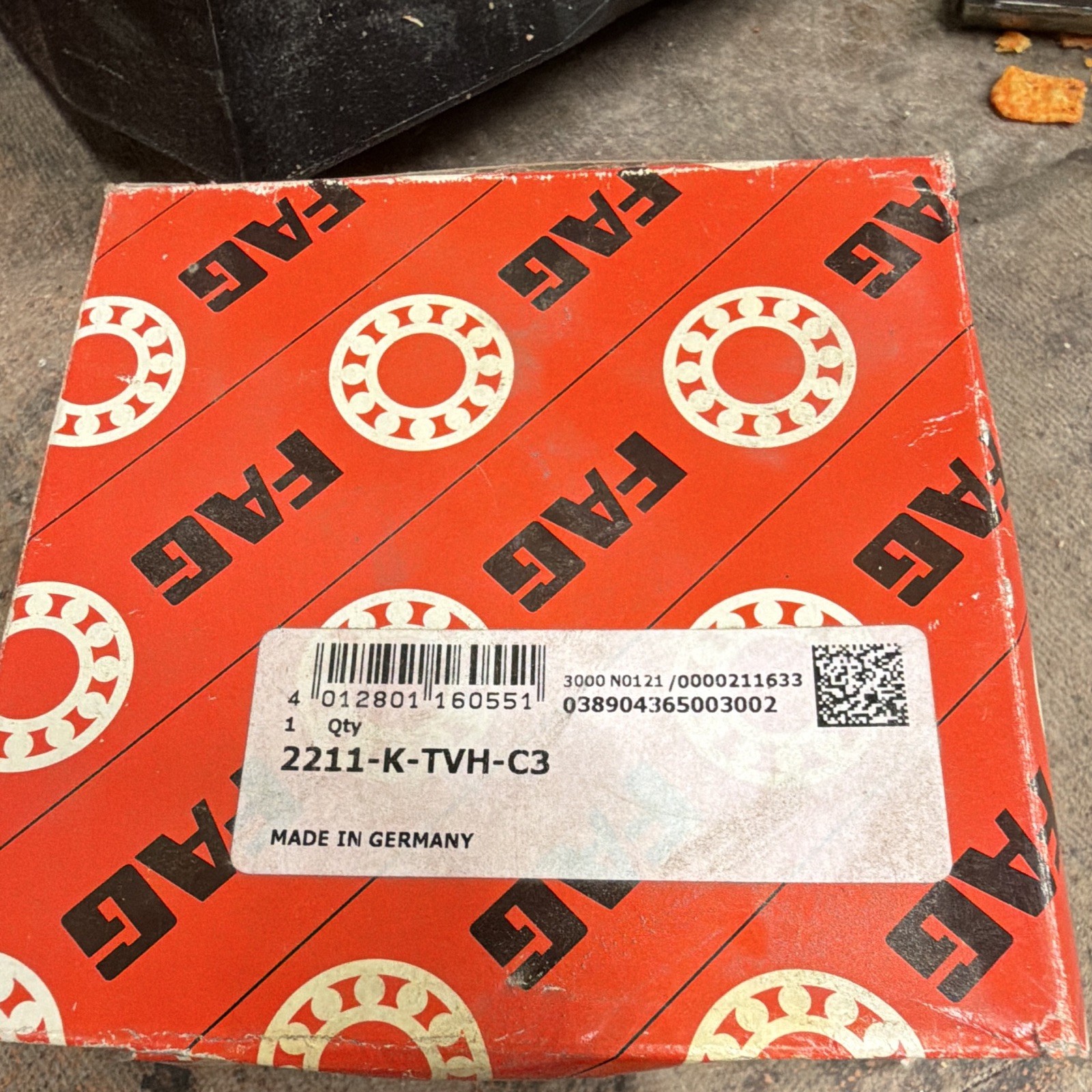FAG 2211-K-TVH-C3 Self Aligning Ball Bearing, 55mm Bore, Steel, 100mm OD x 25mm
