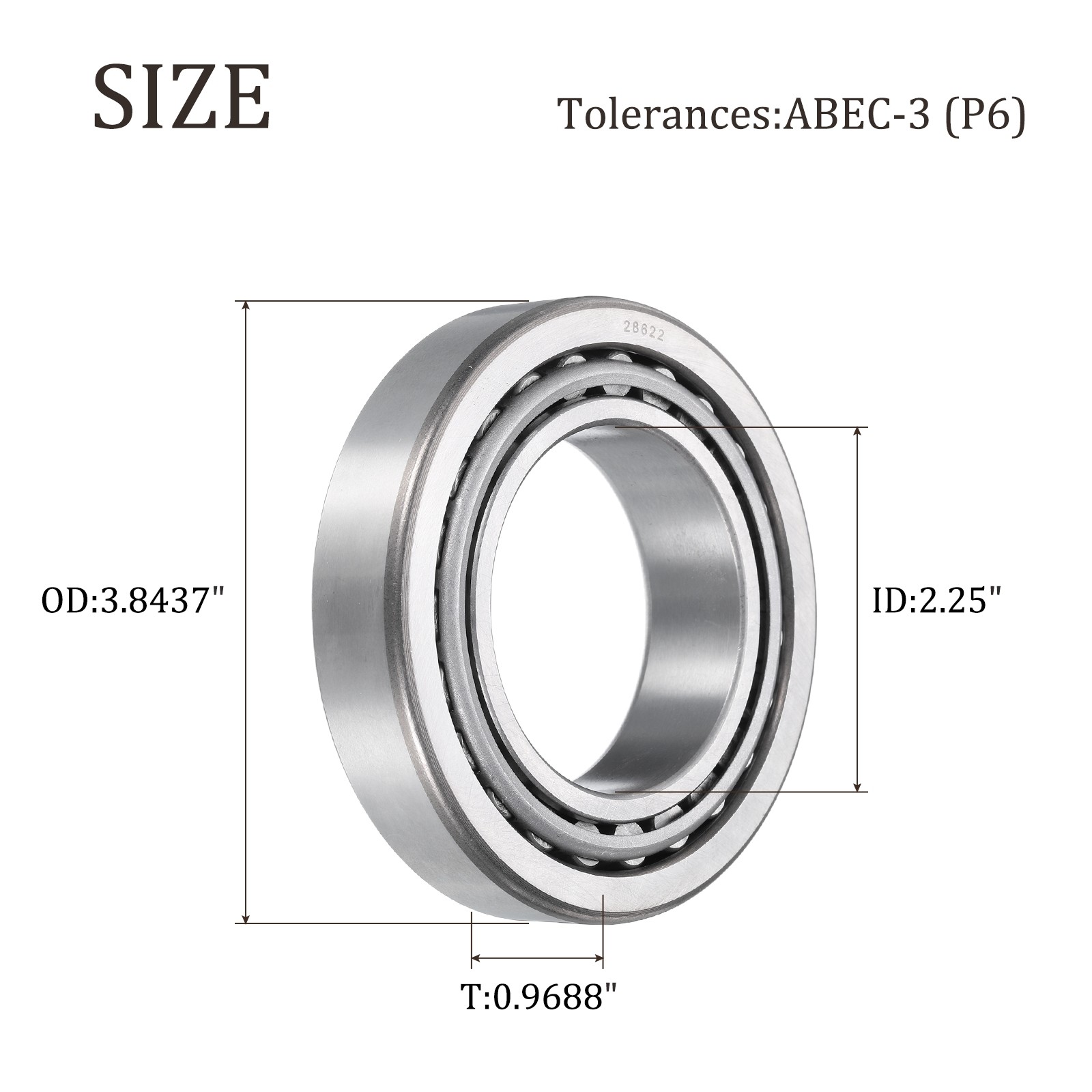 28682/28622 Tapered Roller Bearing Cone and Cup, 2.25″ Bore x 3.8437″ OD