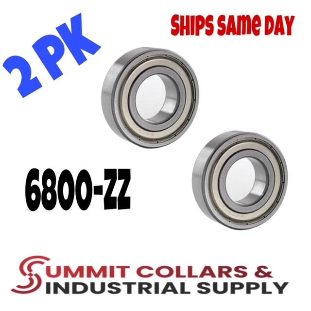 6800 ZZ Deep Groove Premium Ball Bearing 10x19x5mm Double Shielded (2 PK)