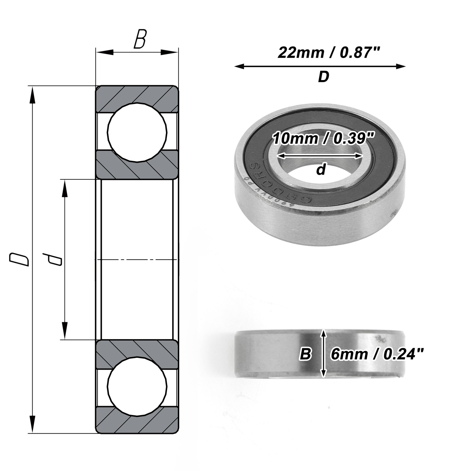 6900VV Deep Groove Ball Bearings P0 10x22x6mm 1 Pc Scooter Skateboard Wheel
