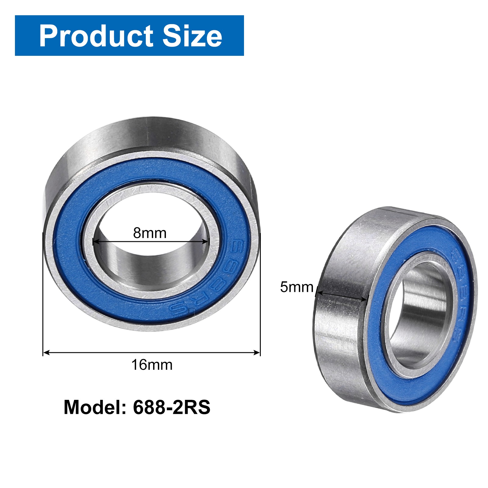 4Pcs, 688-2RS Deep Groove Bearing 8x16x5mm Double Sealed Chrome Steel P5