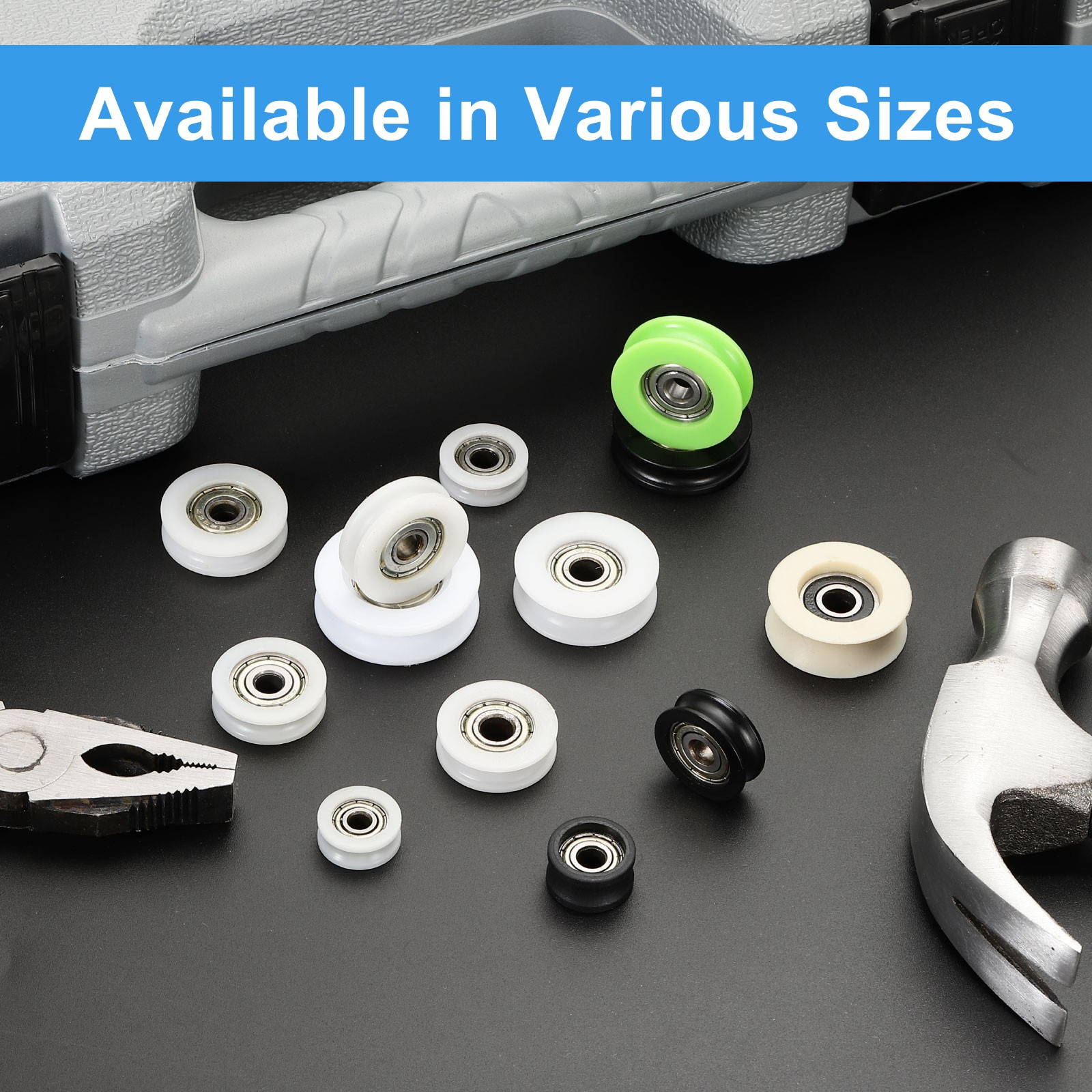 4Pcs, Groove Nylon Plastic Guide Bearing 6x27x8mm Pulley Roller (Black)