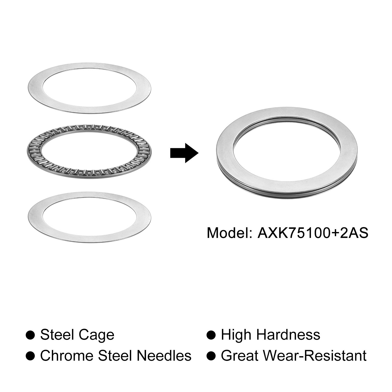 AXK75100 Thrust Needle Roller Bearings 75x100x4mm with AS75100 Washer 2pcs
