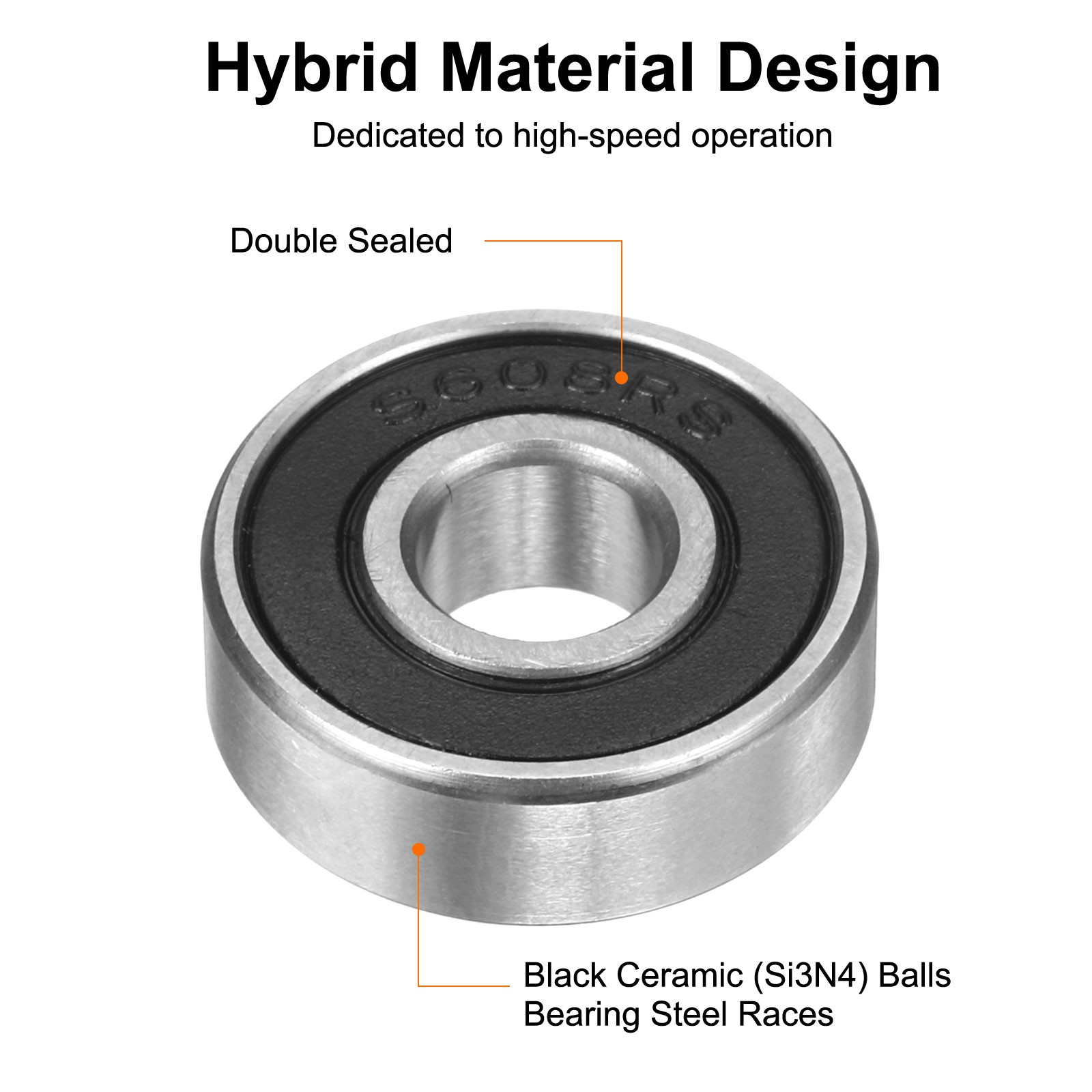 608-2RS Hybrid Ceramic Deep Groove Ball Bearings 8x22x7mm(ABEC5)