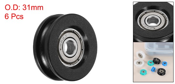 8Pcs, Groove Nylon Plastic Guide Bearing 6×10.5x31mm Pulley Roller(Black)