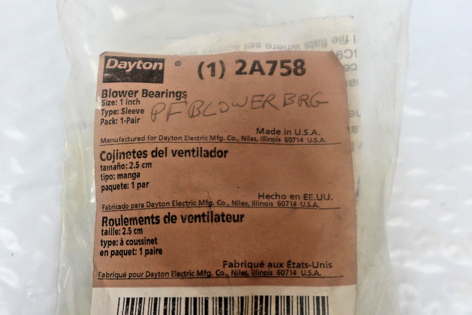Dayton 1″ 2A758 Sleeve Blower Bearing (1 Pair)