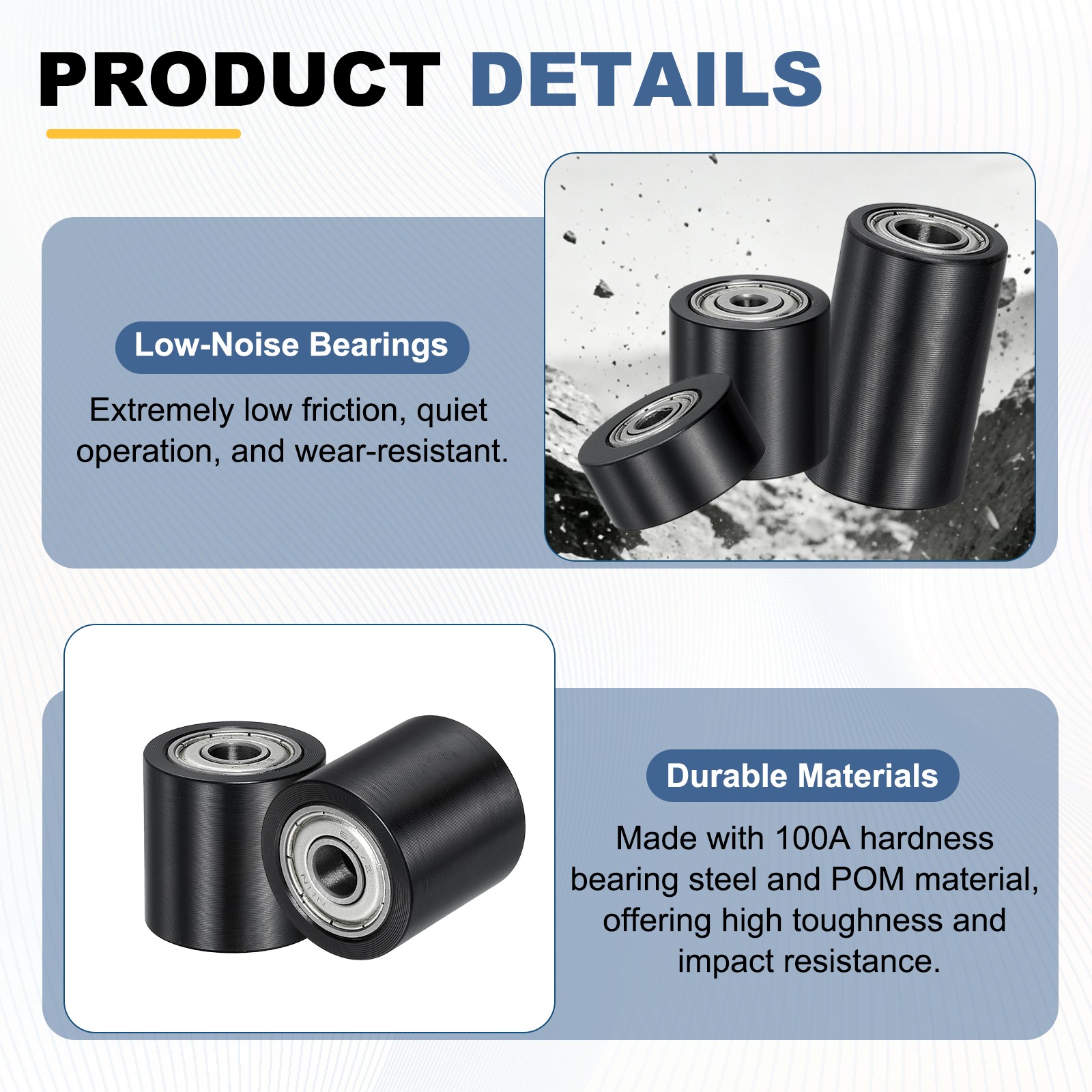 2Pcs POM Roller Wheel with Bearings, 7mm x 25mm x 25mm Bearing Pulley
