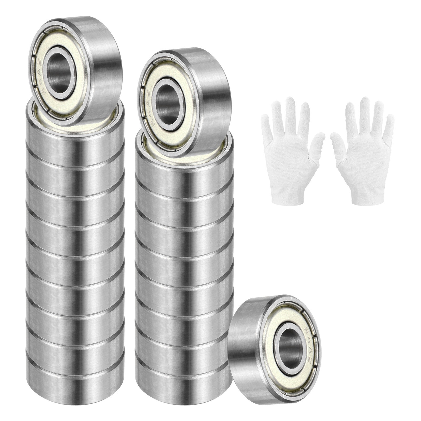 20Pcs R4AZZ 1/4″ ID x 3/4″ OD x 9/32″ Height Ball Bearings with Gloves, Silver