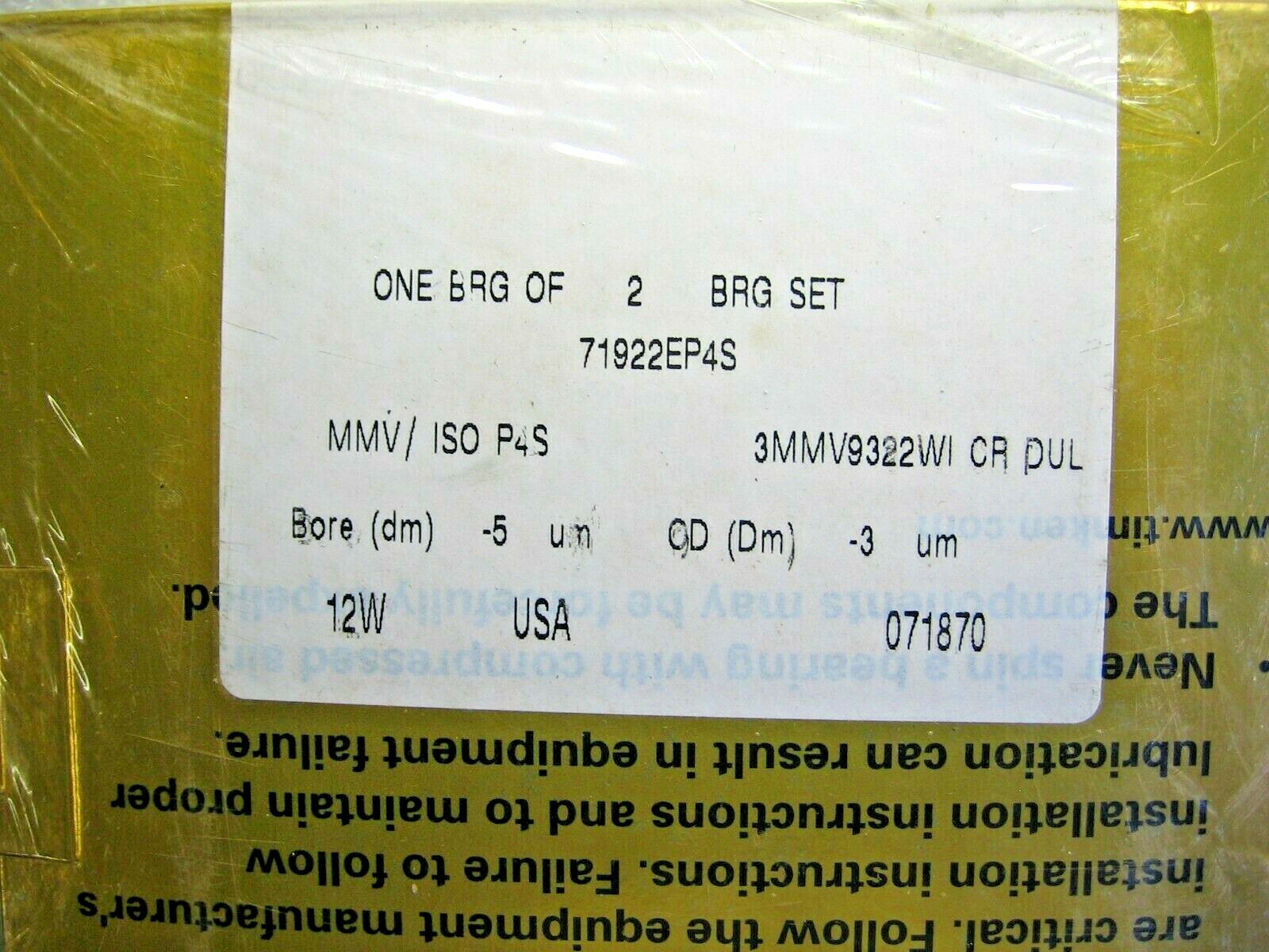 Timken/Fafnir 3MMV9322WI CR DUL Duplex Super Precision Angular Contact Bearings