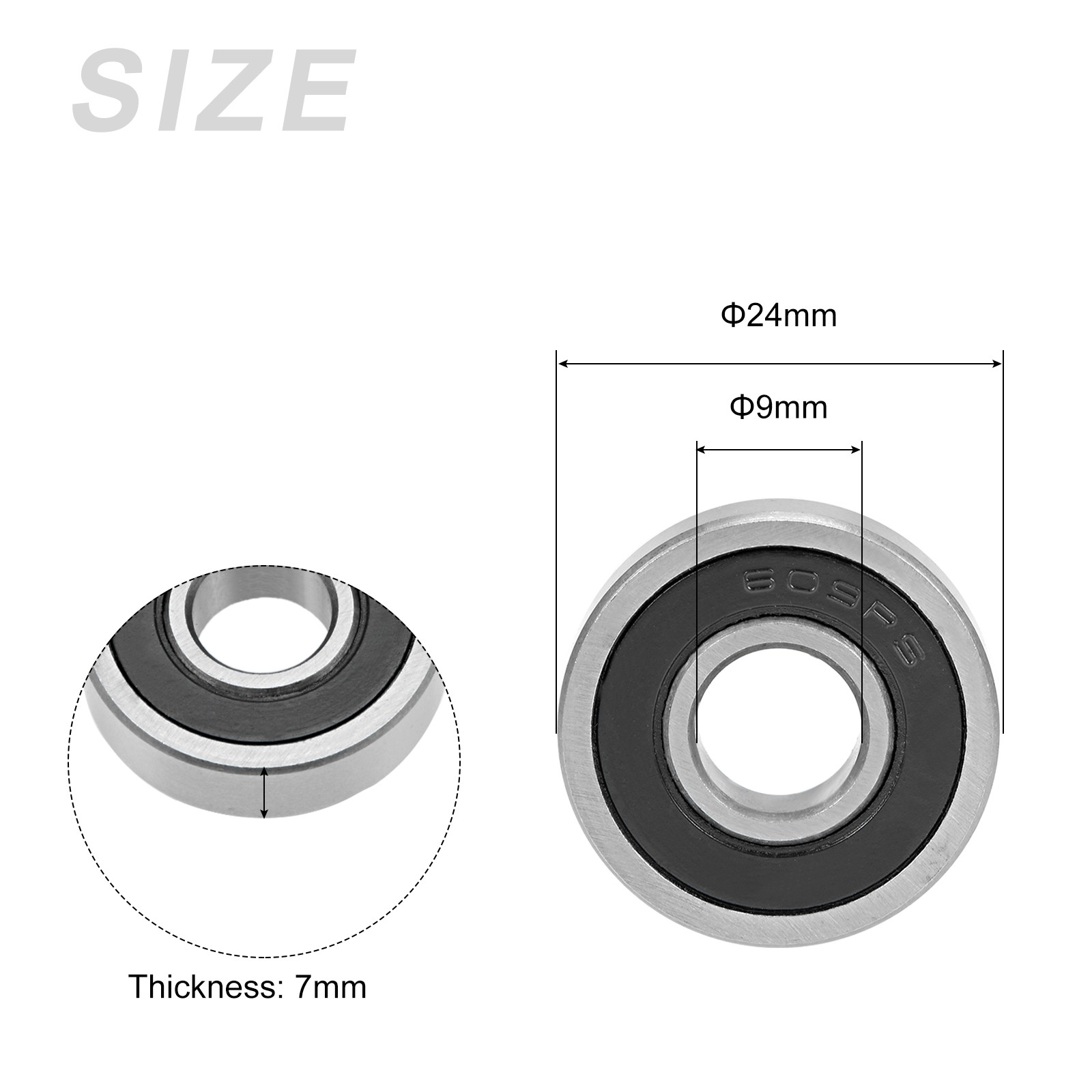 Deep Groove Ball Bearings 609-2RS 9mmx24mmx7mm 2Pcs Chromium Steel Double Sealed