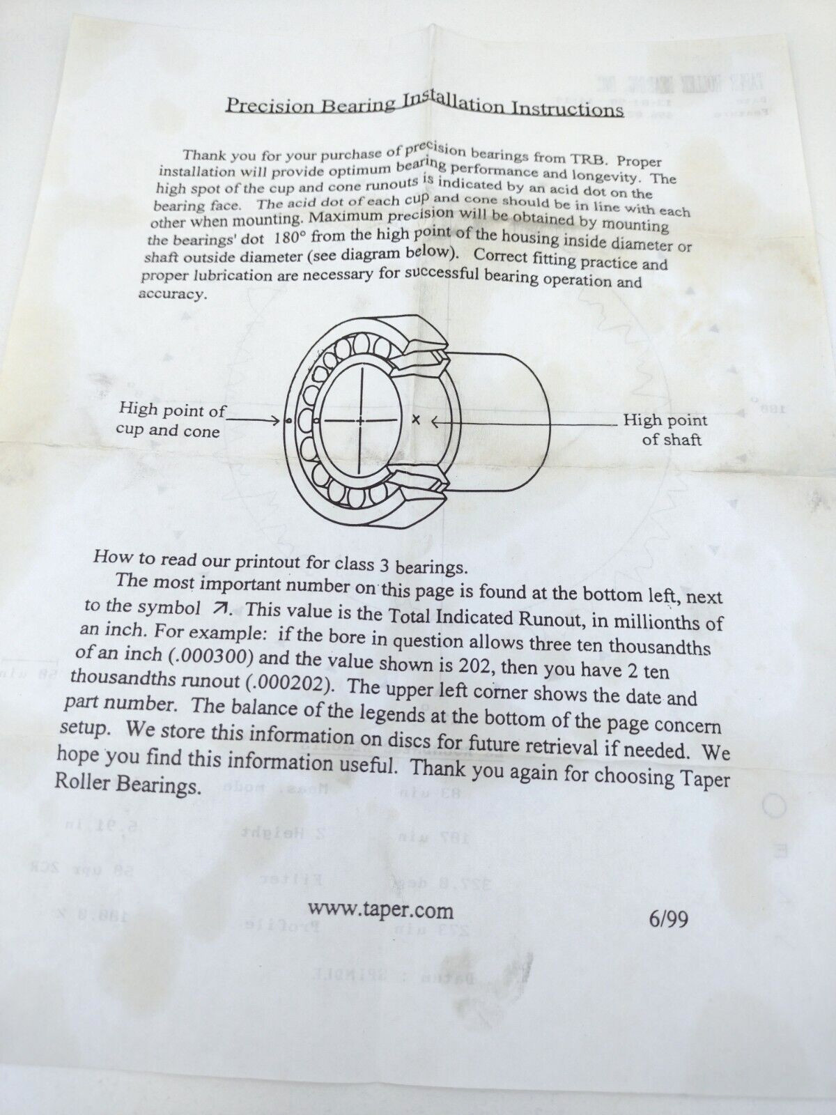 TRB (Timken) 496 Class 3 Tapered Roller Bearing Cone only (for 492A Cup)
