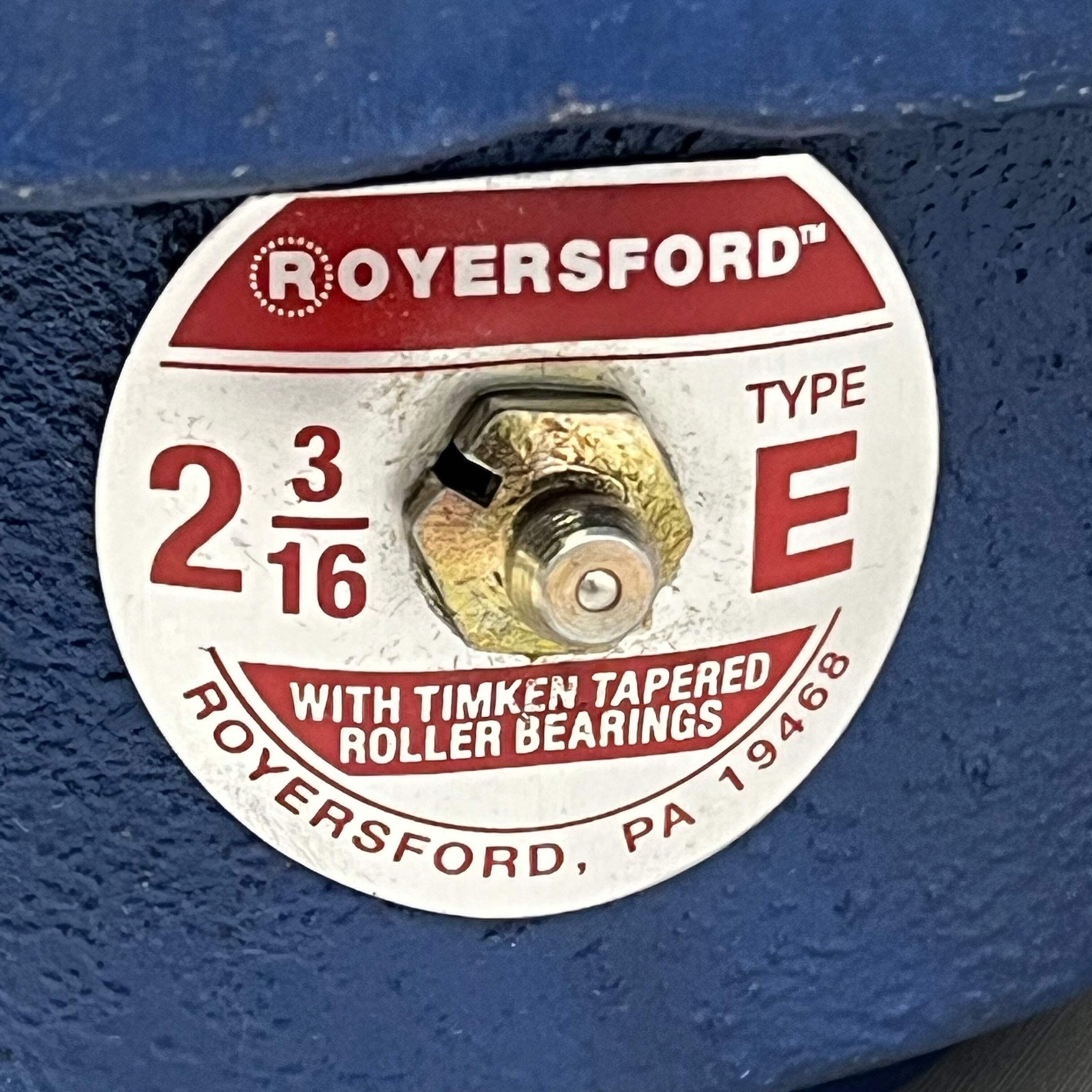 ROYERSFORD Type E Bearing 2 3/16 Square Flange 4-Bolt Tapered Rollers 20-05-0203