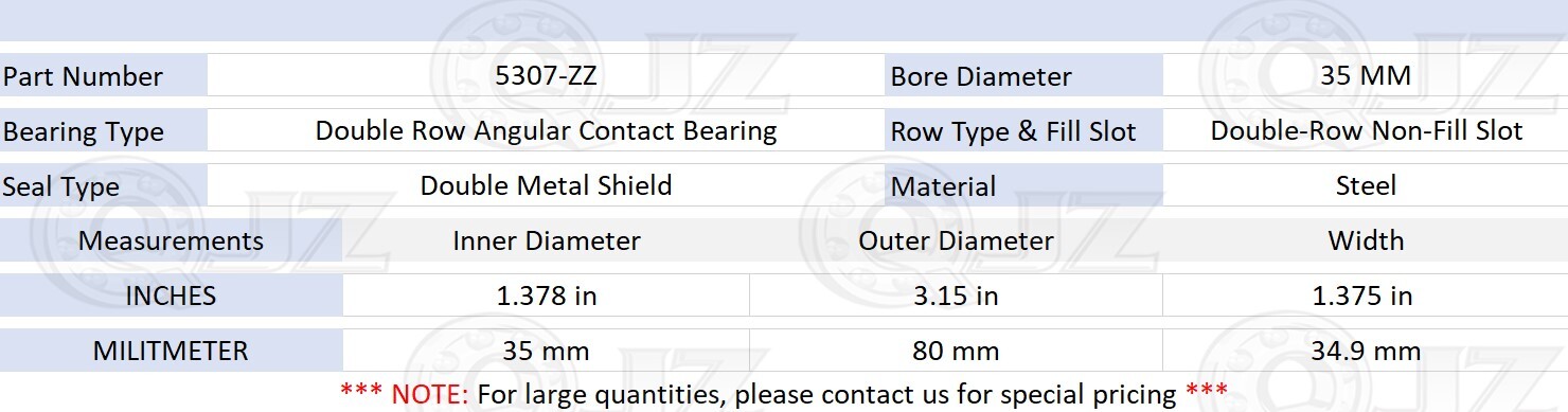 [Qty.4] 5307-ZZ New Angular Contact Ball Bearing [35mm ID x 80mm OD x 34.9mm W]