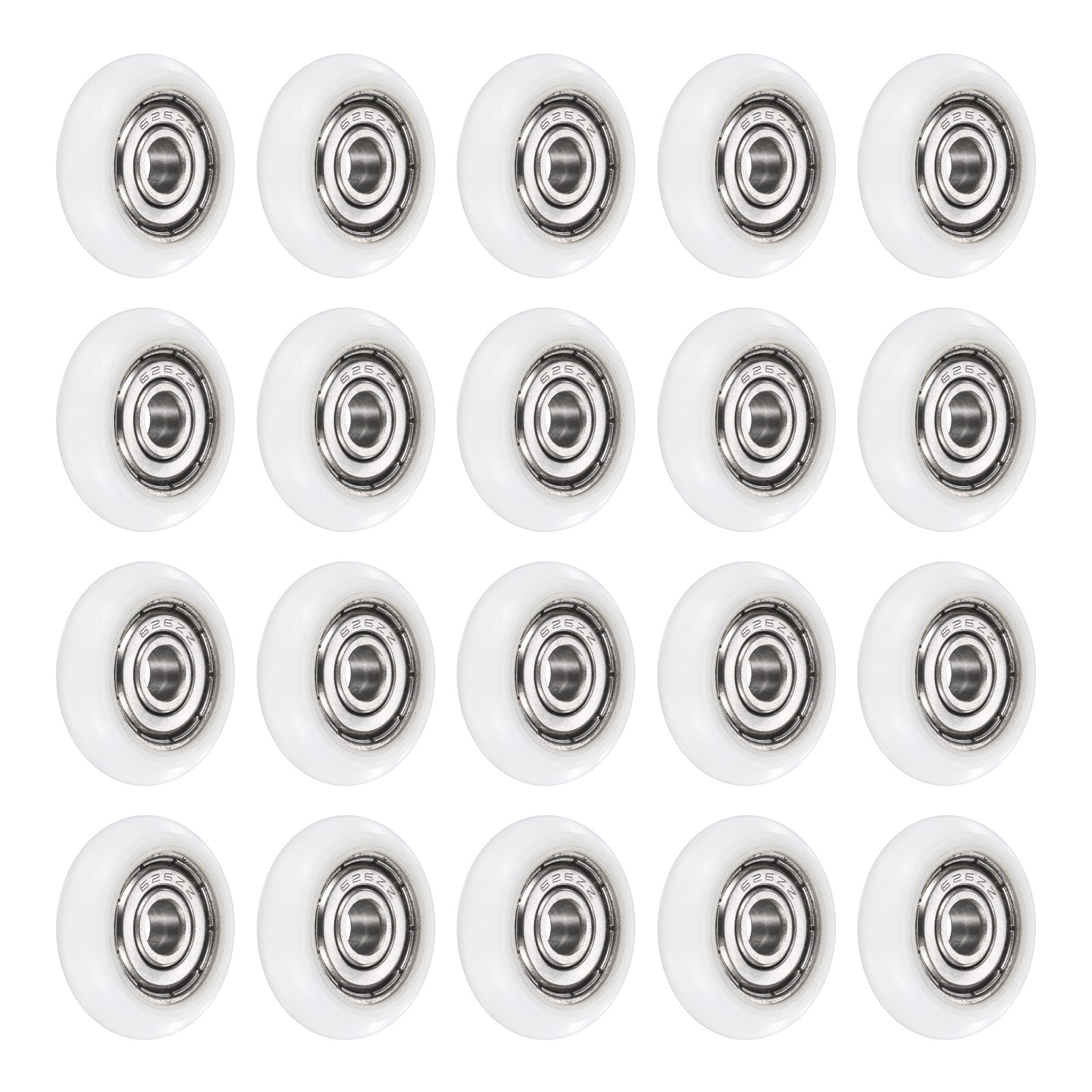20Pcs 6x26x7mm Metal Shielded (GCr15) Chrome Steel Bearing+POM Guide, White