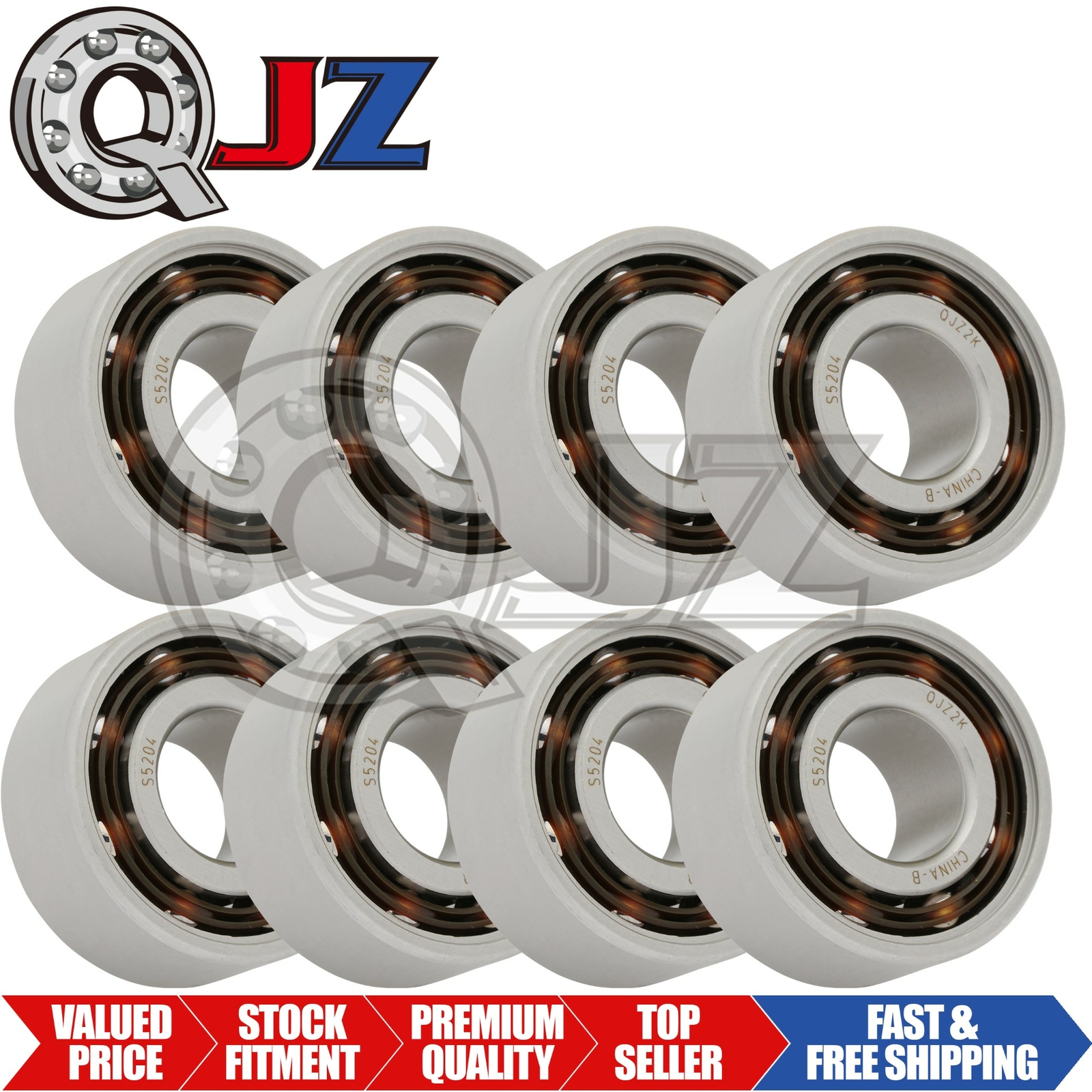 [8-Pack] SS5204-OPEN Ball Bearing 20 mm x 47 mm x 20.6 mm Open Stainless Steel