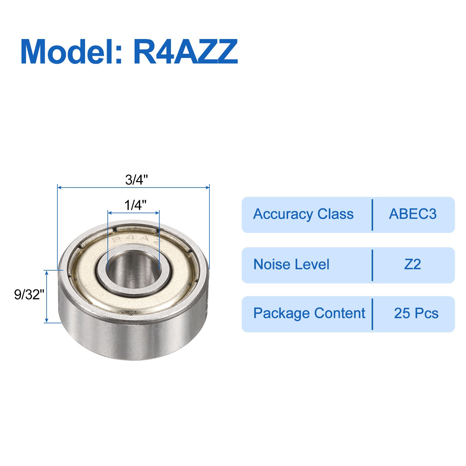 25pcs R4AZZ 1/4″ ID x 3/4″ OD x 9/32″ Height Z2 Ball Bearings Silver