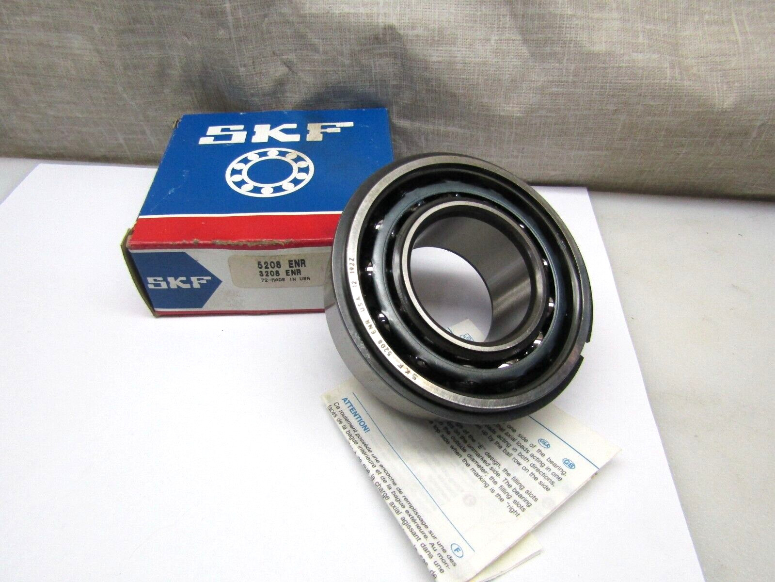 SKF 5208 ENR 40mm X 80mm X 1-3/16″ Angular Contact Snap Ring Bearing Made in USA