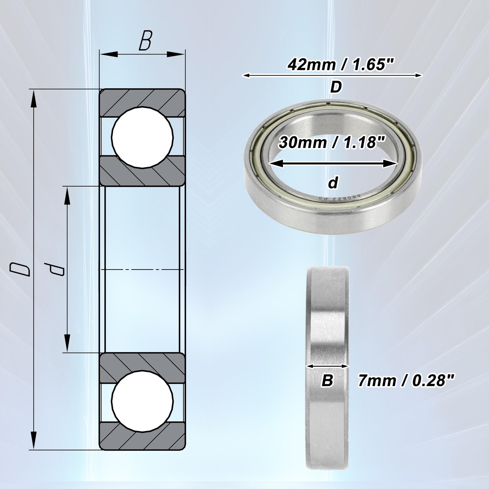 6806ZZ Deep Groove Ball Bearings P0 30x42x7mm 1 Pc Scooter Skateboard Wheel