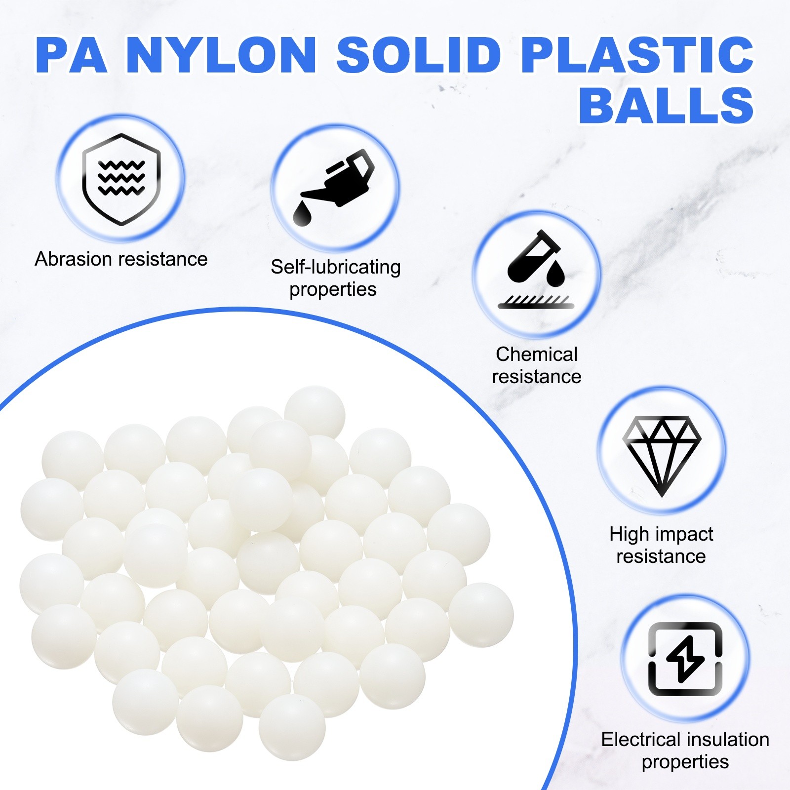 25-Pack Nylon Solid Plastic Balls, 0.5In(12.7mm) Precision Bearing Ball